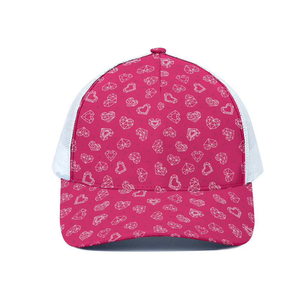Valentine's Day Geometric Heart Print White Mesh Trucker Cap