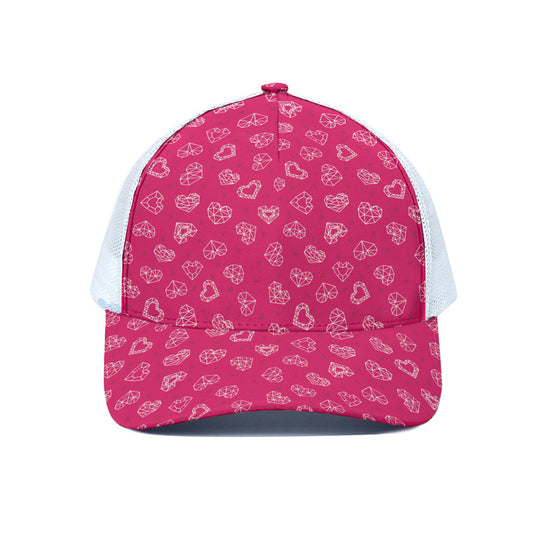 Valentine's Day Geometric Heart Print White Mesh Trucker Cap