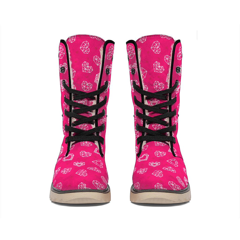 Valentine's Day Geometric Heart Print Winter Boots