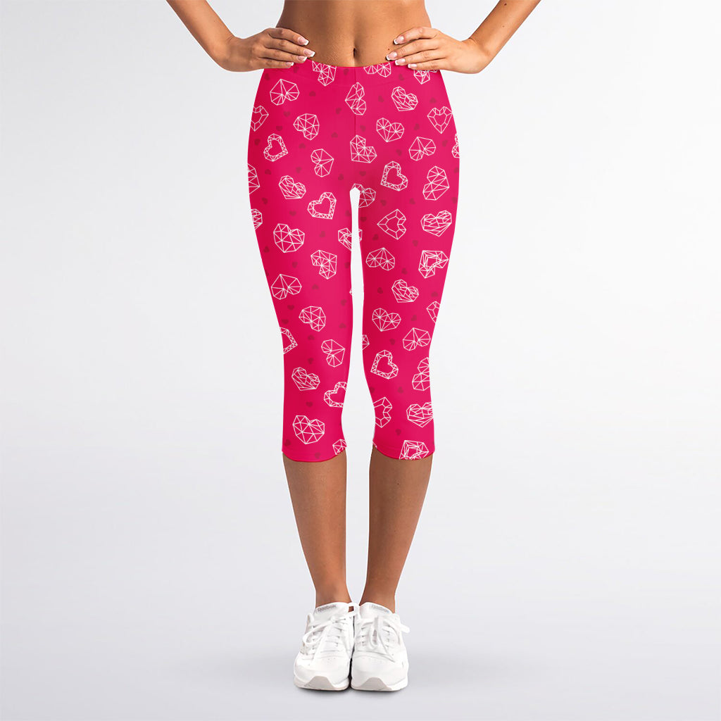 Valentine's Day Geometric Heart Print Women's Capri Leggings