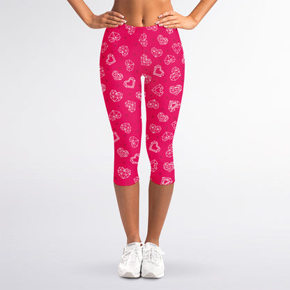 Valentine's Day Geometric Heart Print Women's Capri Leggings