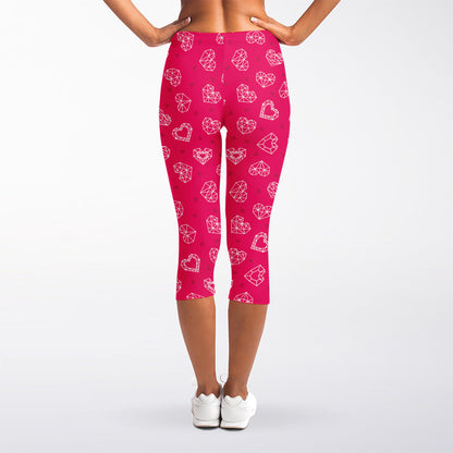 Valentine's Day Geometric Heart Print Women's Capri Leggings