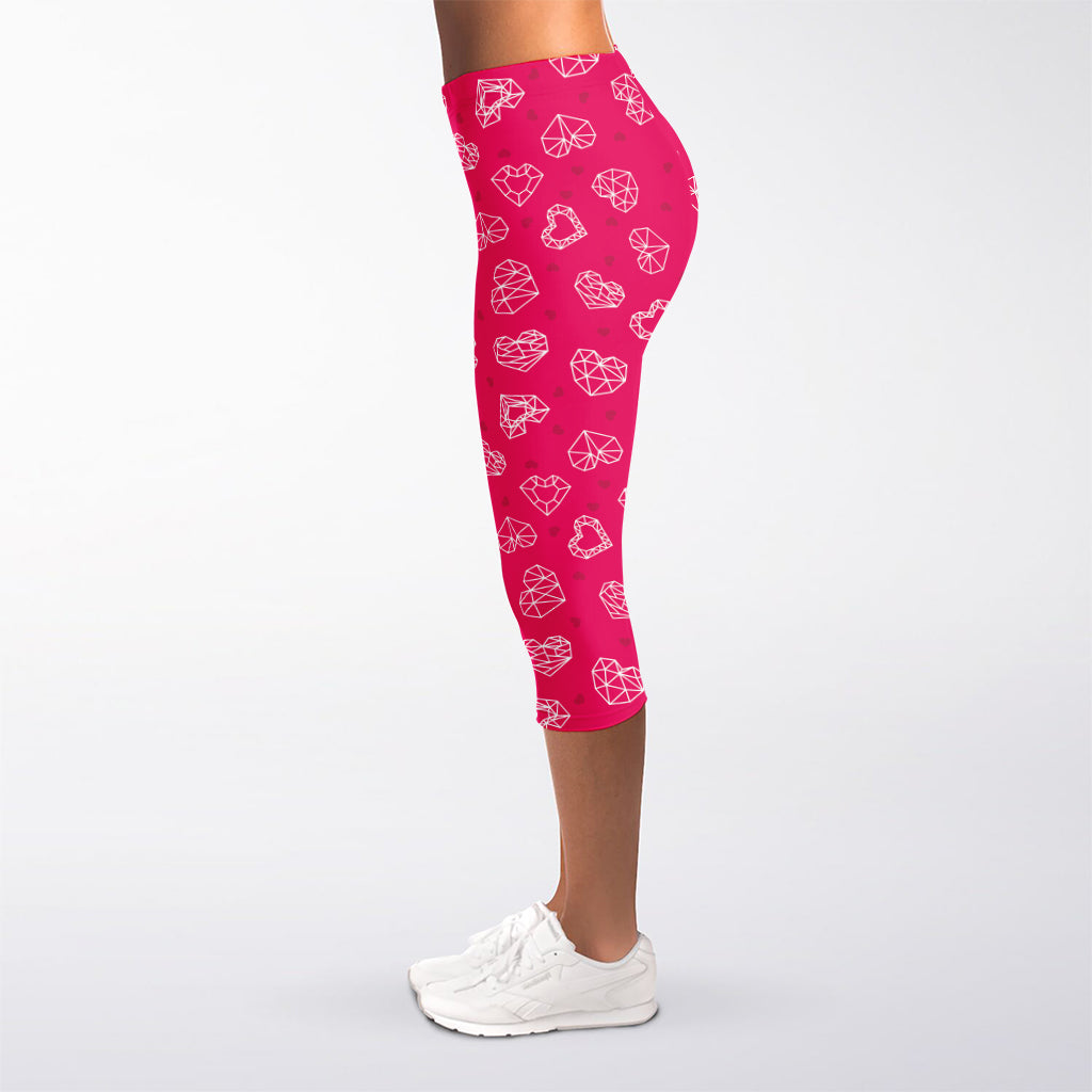 Valentine's Day Geometric Heart Print Women's Capri Leggings