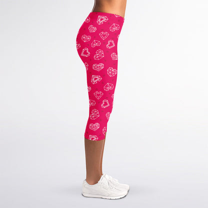 Valentine's Day Geometric Heart Print Women's Capri Leggings