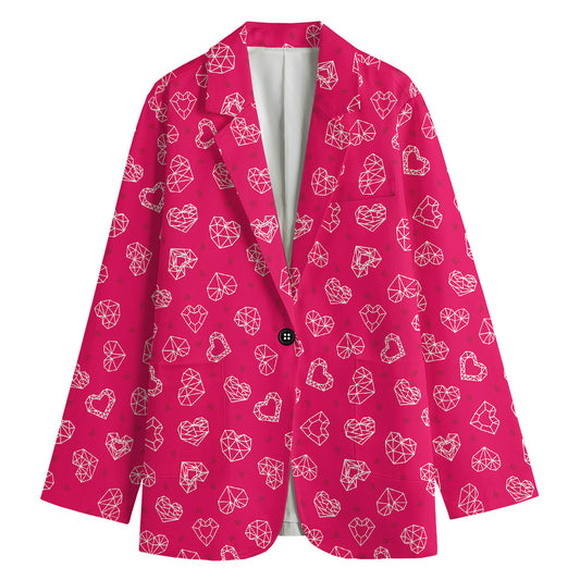 Valentine's Day Geometric Heart Print Women's Cotton Blazer