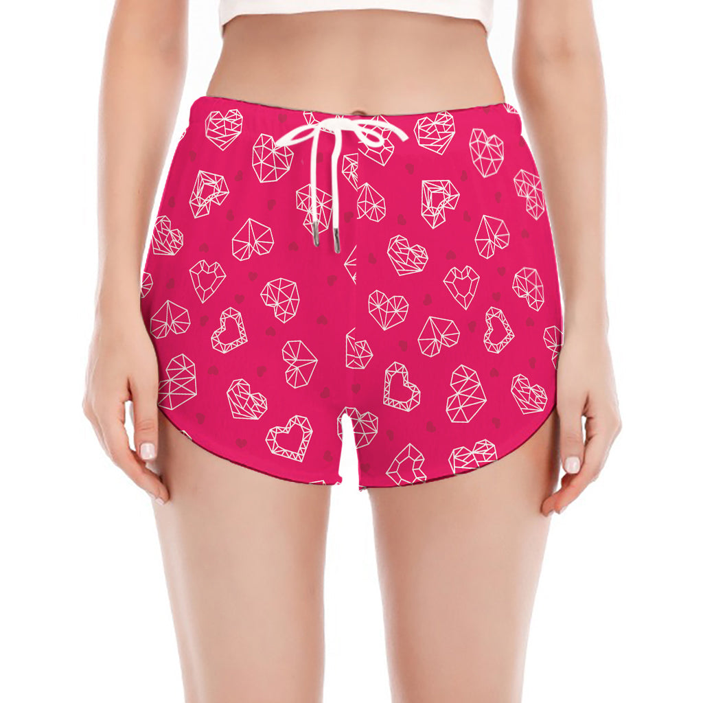 Valentine's Day Geometric Heart Print Women's Split Running Shorts