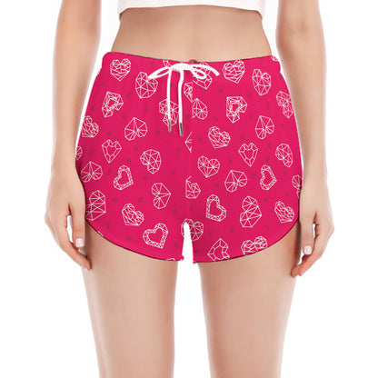 Valentine's Day Geometric Heart Print Women's Split Running Shorts