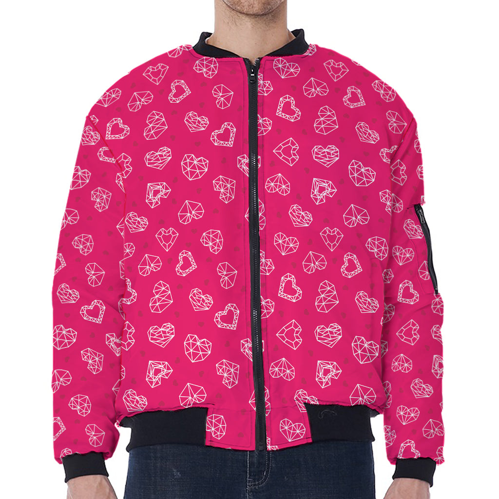 Valentine's Day Geometric Heart Print Zip Sleeve Bomber Jacket