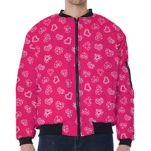 Valentine's Day Geometric Heart Print Zip Sleeve Bomber Jacket