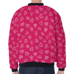 Valentine's Day Geometric Heart Print Zip Sleeve Bomber Jacket