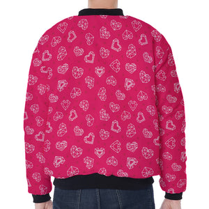 Valentine's Day Geometric Heart Print Zip Sleeve Bomber Jacket