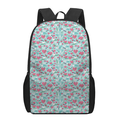 Valentine's Day Heart And Flower Print 17 Inch Backpack