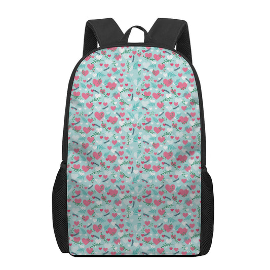 Valentine's Day Heart And Flower Print 17 Inch Backpack