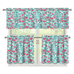 Valentine's Day Heart And Flower Print 3 Piece Kitchen Curtains
