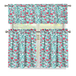 Valentine's Day Heart And Flower Print 3 Piece Kitchen Curtains
