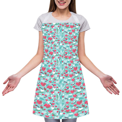 Valentine's Day Heart And Flower Print Adjustable Apron
