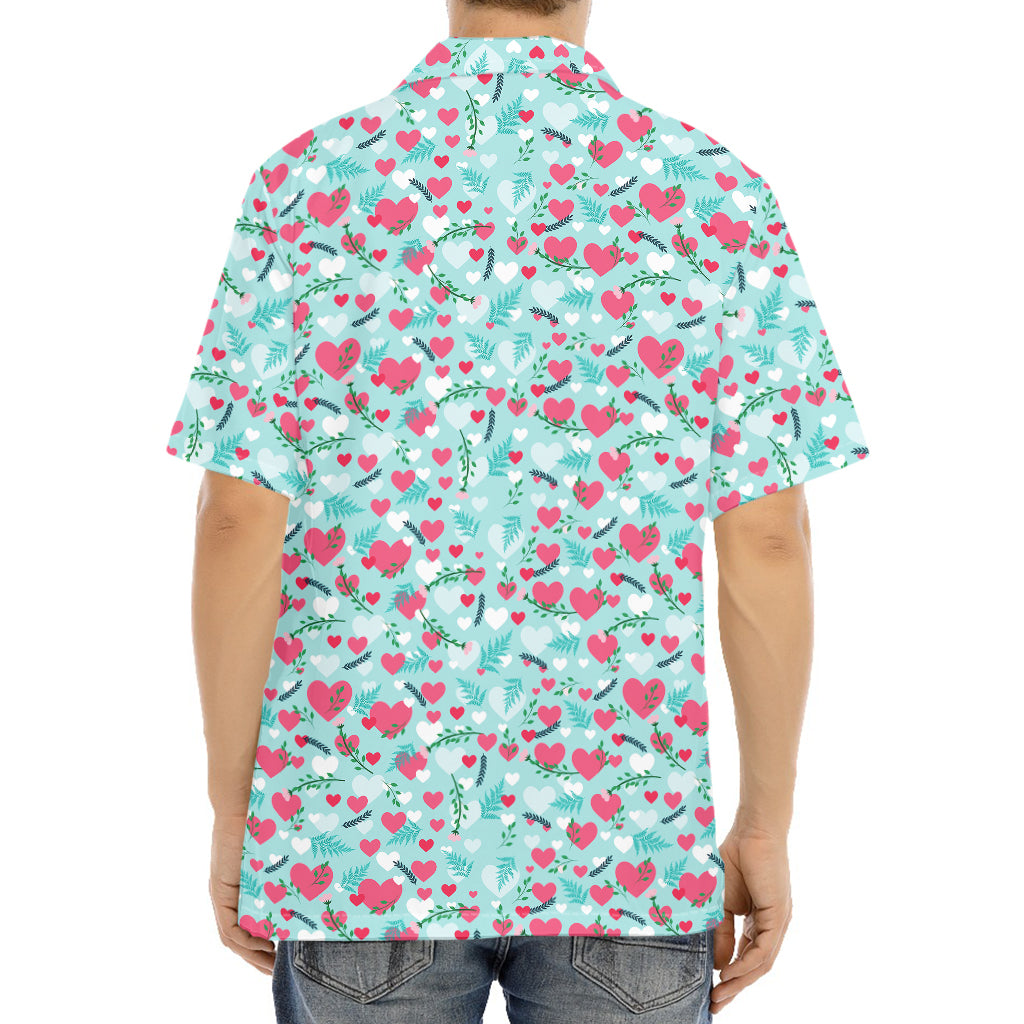 Valentine's Day Heart And Flower Print Aloha Shirt