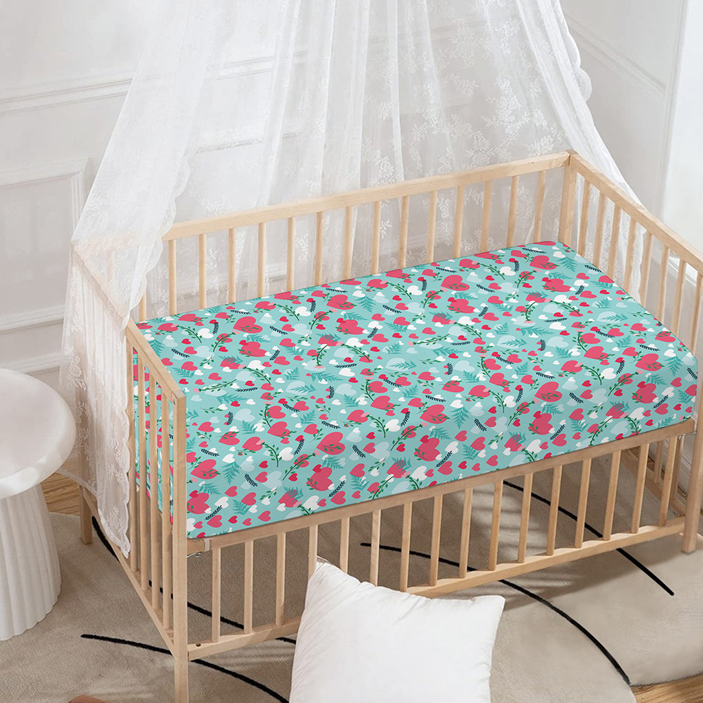 Valentine's Day Heart And Flower Print Baby Crib Sheet