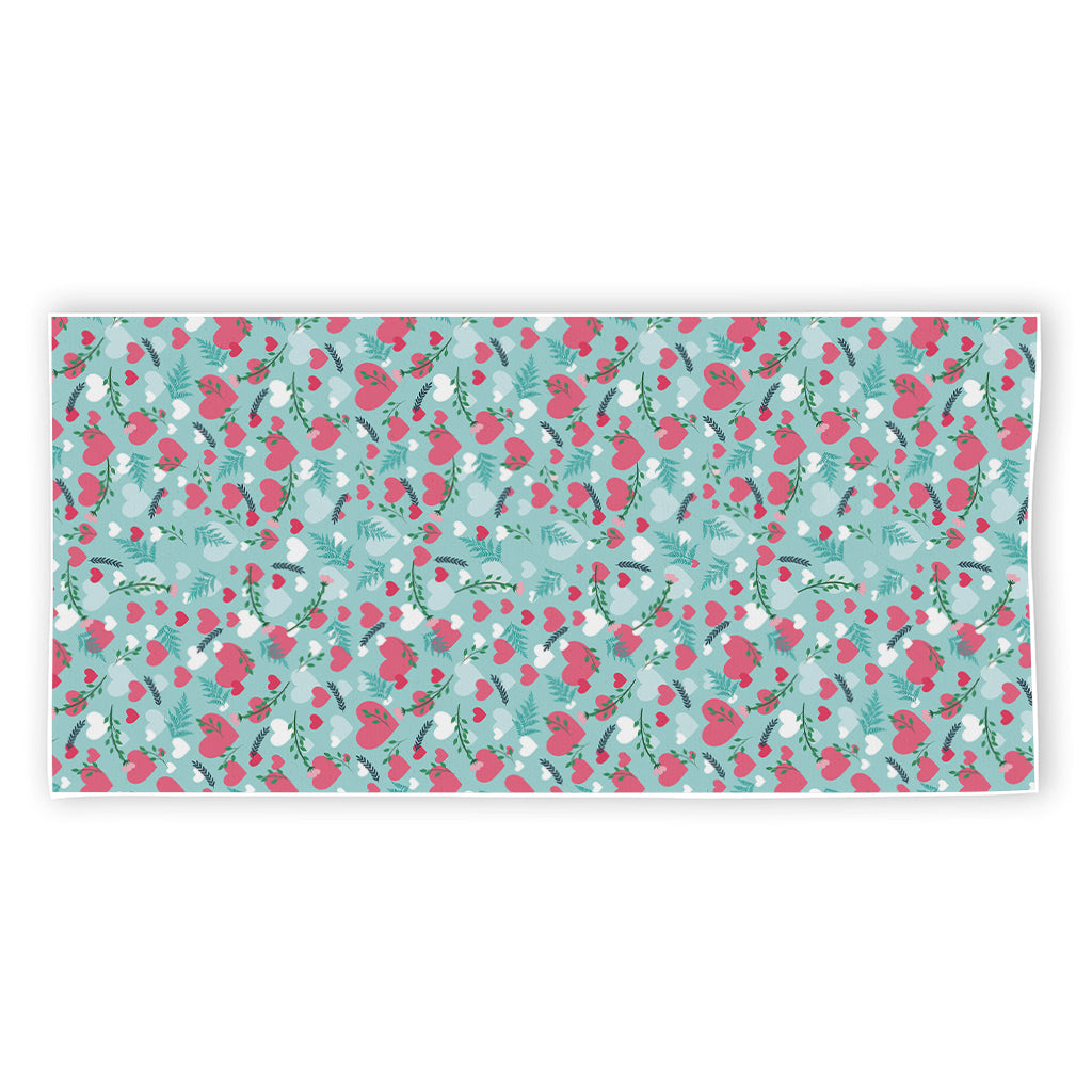 Valentine's Day Heart And Flower Print Beach Towel