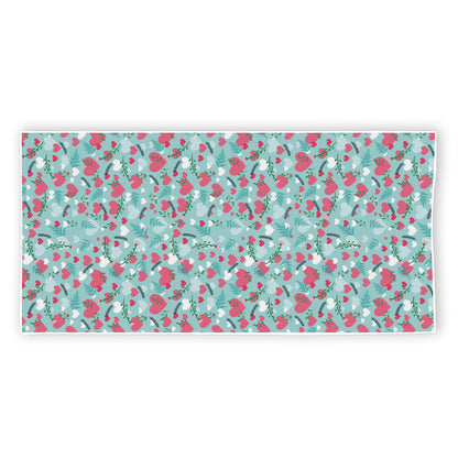 Valentine's Day Heart And Flower Print Beach Towel