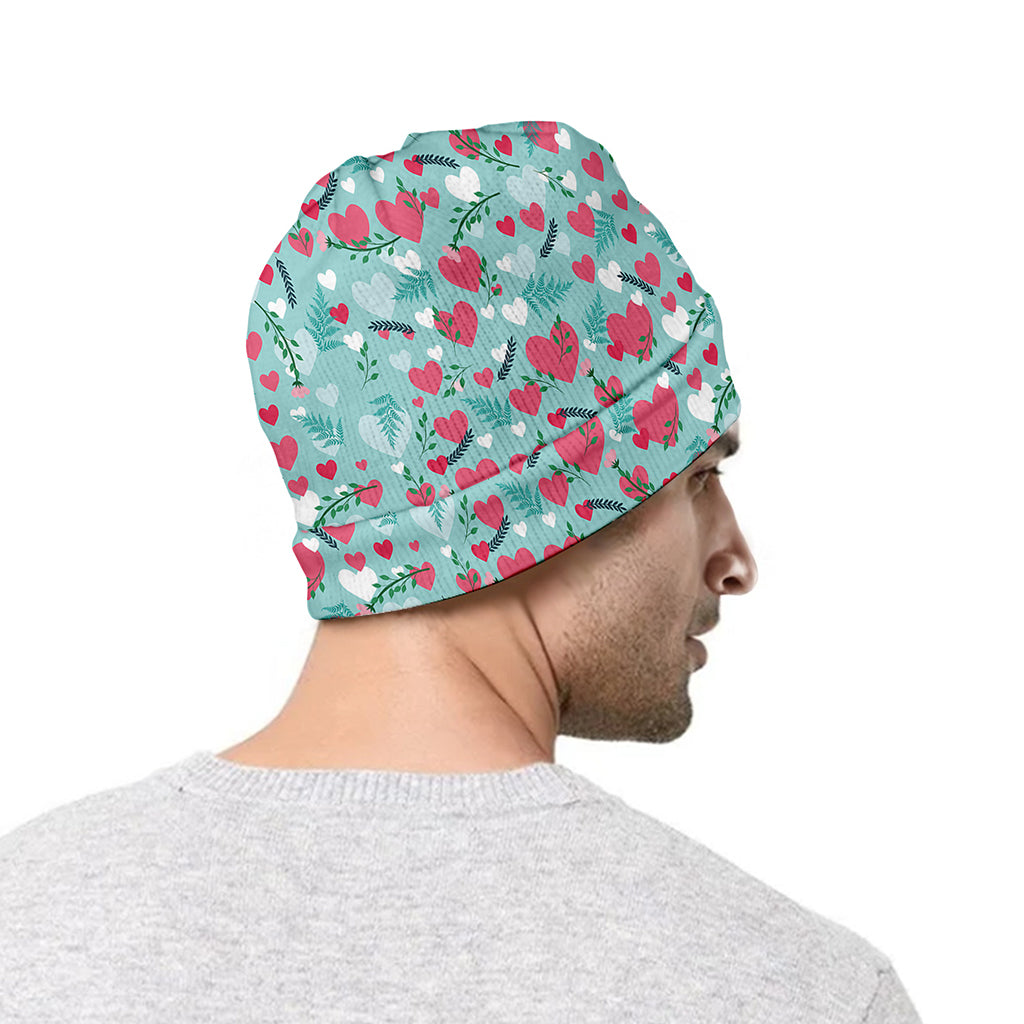 Valentine's Day Heart And Flower Print Beanie