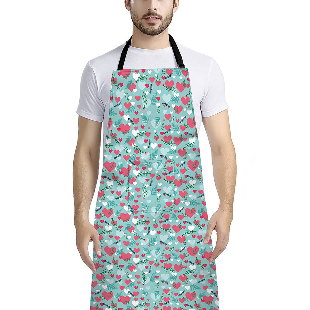 Valentine's Day Heart And Flower Print Bib Apron With Pocket