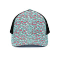 Valentine's Day Heart And Flower Print Black Mesh Trucker Hat