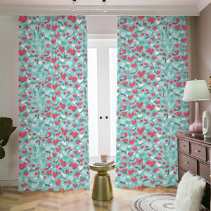 Valentine's Day Heart And Flower Print Blackout Pencil Pleat Curtains