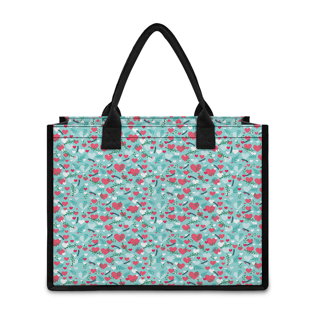 Valentine's Day Heart And Flower Print Canvas Tote Bag