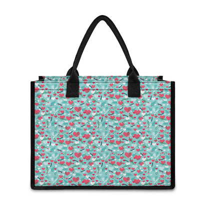 Valentine's Day Heart And Flower Print Canvas Tote Bag