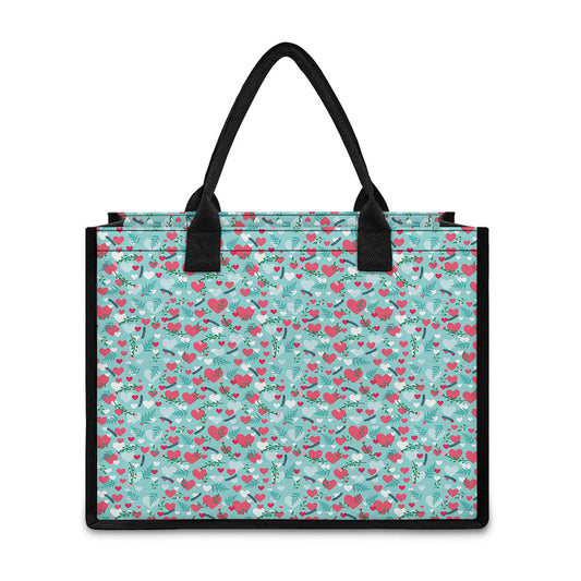 Valentine's Day Heart And Flower Print Canvas Tote Bag