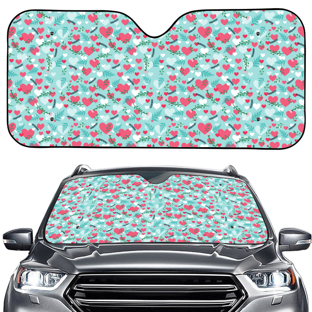 Valentine's Day Heart And Flower Print Car Windshield Sun Shade