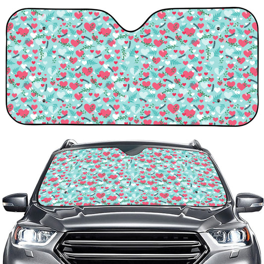 Valentine's Day Heart And Flower Print Car Windshield Sun Shade