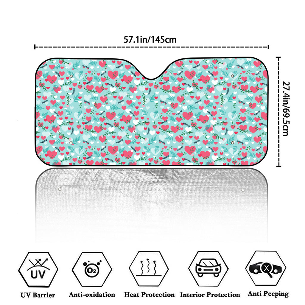 Valentine's Day Heart And Flower Print Car Windshield Sun Shade