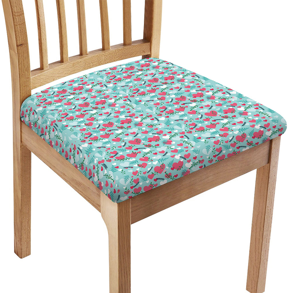 Valentine's Day Heart And Flower Print Chair Cushion Cover