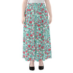 Valentine's Day Heart And Flower Print Chiffon Maxi Skirt