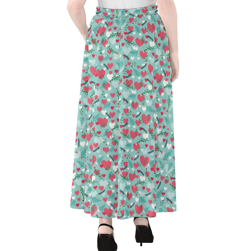 Valentine's Day Heart And Flower Print Chiffon Maxi Skirt