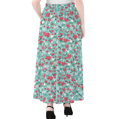 Valentine's Day Heart And Flower Print Chiffon Maxi Skirt