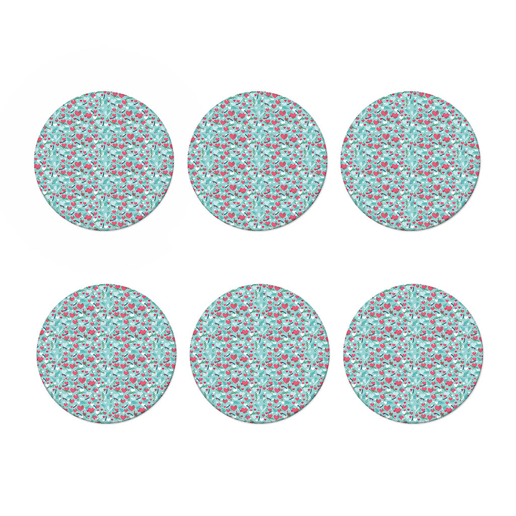 Valentine's Day Heart And Flower Print Coaster Set