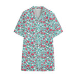 Valentine's Day Heart And Flower Print Cotton Hawaiian Shirt