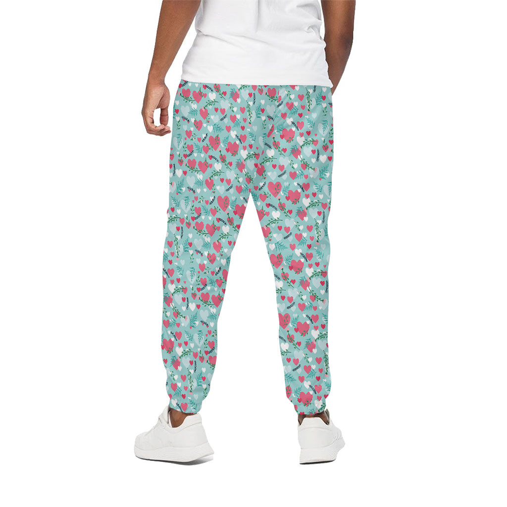 Valentine's Day Heart And Flower Print Cotton Pants