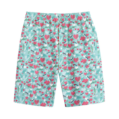 Valentine's Day Heart And Flower Print Cotton Shorts