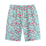 Valentine's Day Heart And Flower Print Cotton Shorts