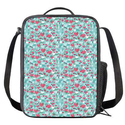 Valentine's Day Heart And Flower Print Crossbody Lunch Bag