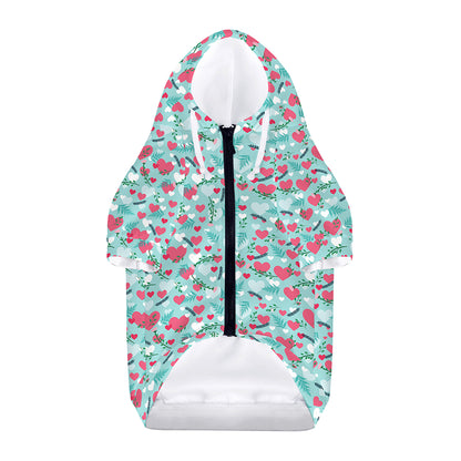 Valentine's Day Heart And Flower Print Dog Zip Up Hoodie