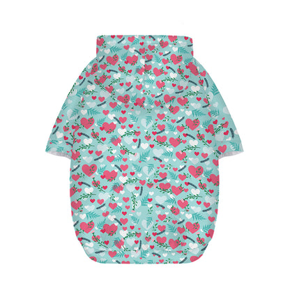 Valentine's Day Heart And Flower Print Dog Zip Up Hoodie