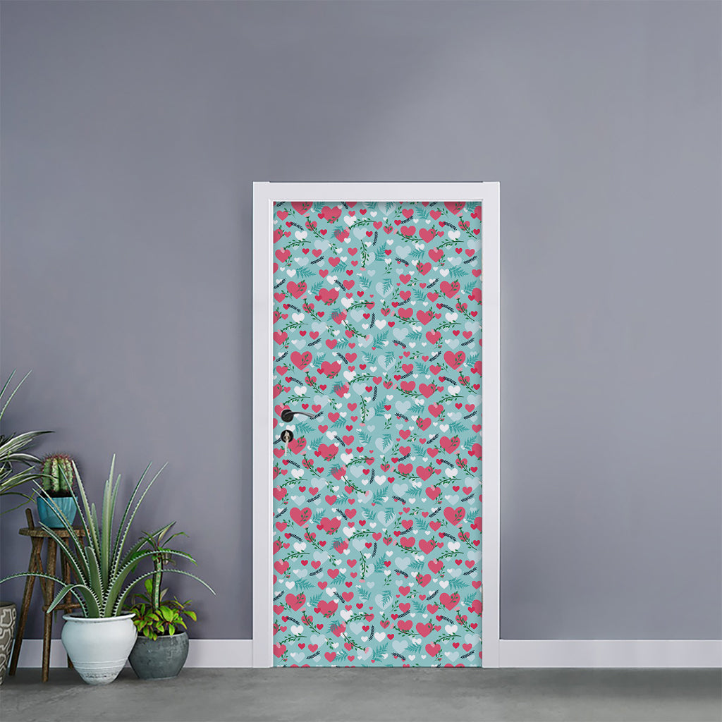 Valentine's Day Heart And Flower Print Door Sticker