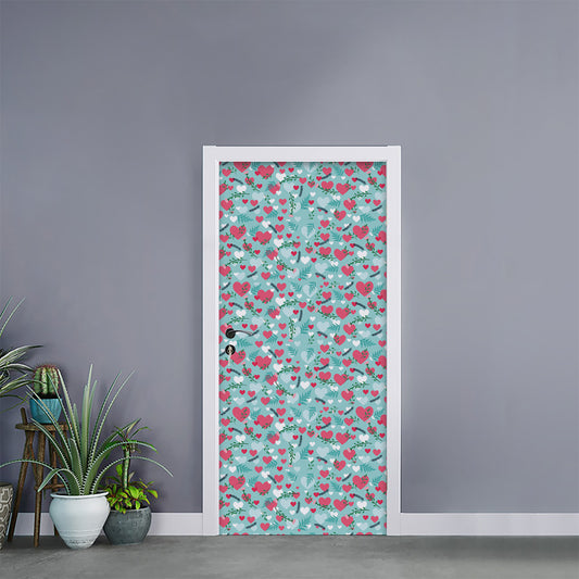 Valentine's Day Heart And Flower Print Door Sticker