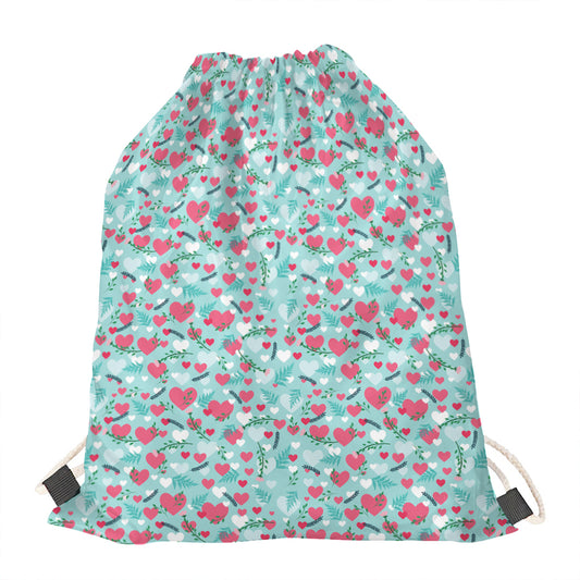Valentine's Day Heart And Flower Print Drawstring Bag