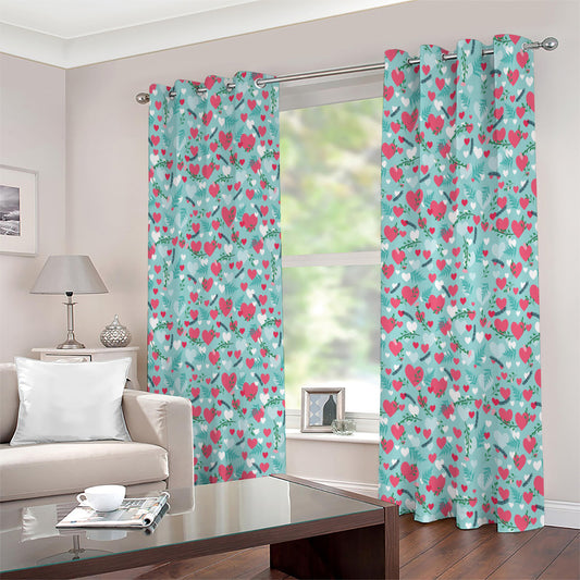 Valentine's Day Heart And Flower Print Extra Wide Grommet Curtains